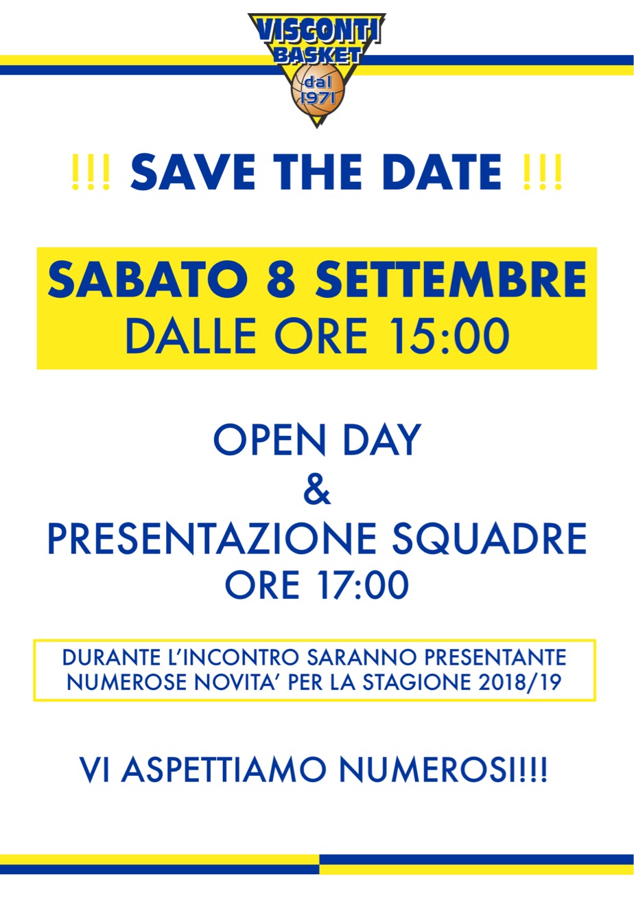 SAVE THE DATE – OPEN DAY + PRESENTAZIONE SQUADRE